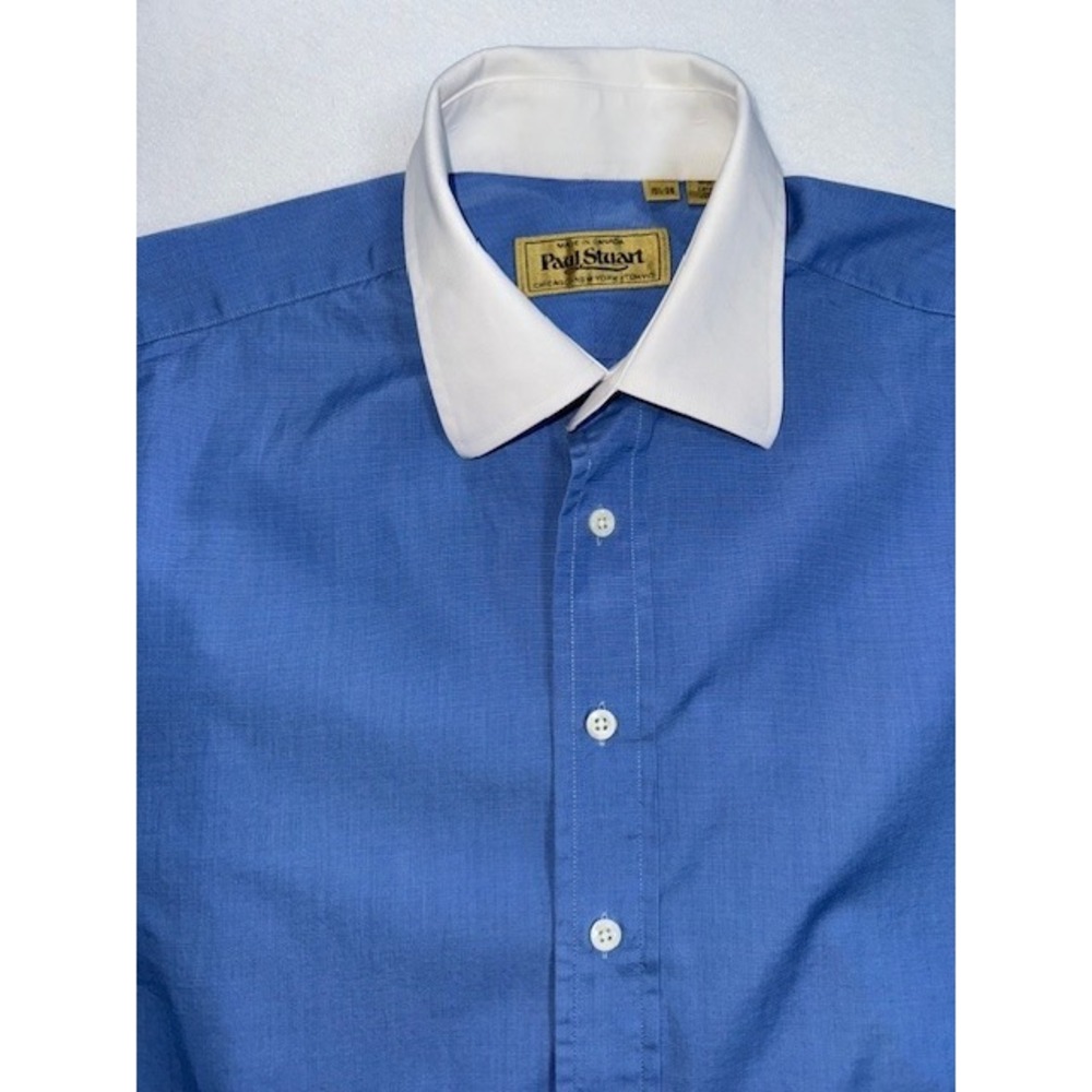 Paul Stuart Mens Shirt 15 1/2 36 M Solid Blue White Collar French Cuff Button Up - Picture 3 of 11